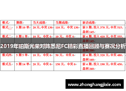 2019年珀斯光荣对阵悉尼FC精彩直播回顾与赛况分析